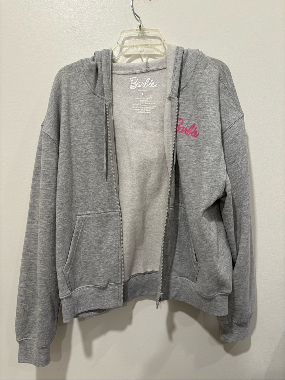 Barbie Gray Zip-Up Hoodie with Pink Logo